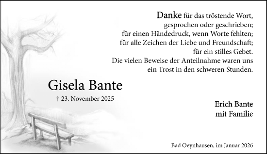 Traueranzeige von Gisela Bante von Neue Westfälische und Westfalen-Blatt