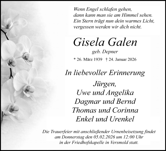 Traueranzeige von Gisela Galen von Neue Westfälische und Westfalen-Blatt