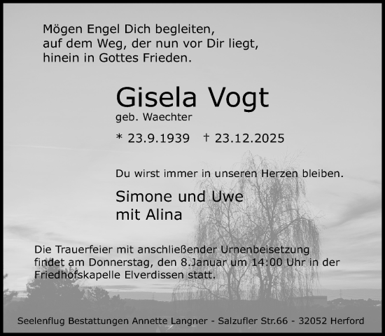 Traueranzeige von Gisela Vogt von Neue Westfälische und Westfalen-Blatt