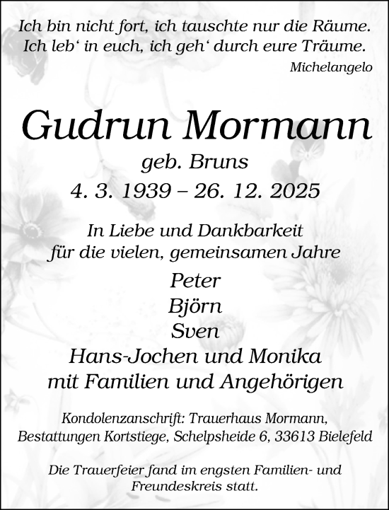 Traueranzeige von Gudrun Mormann von Neue Westfälische und Westfalen-Blatt