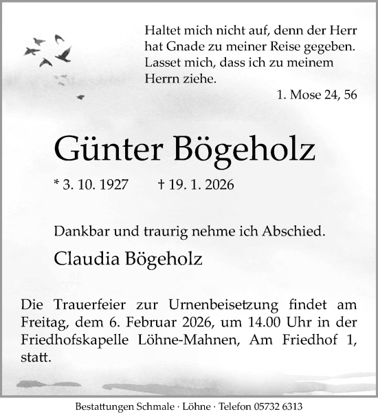Traueranzeige von Günter Bögeholz von Neue Westfälische und Westfalen-Blatt