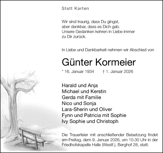 Traueranzeige von Günter Kormeier von Neue Westfälische und Westfalen-Blatt