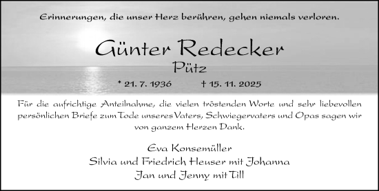 Traueranzeige von Günter Redecker von Neue Westfälische und Westfalen-Blatt