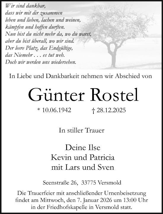 Traueranzeige von Günter Rostel von Neue Westfälische und Westfalen-Blatt