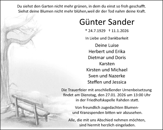 Traueranzeige von Günter Sander von Neue Westfälische und Westfalen-Blatt