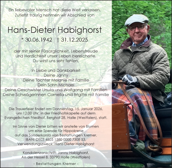 Traueranzeige von Hans-Dieter Habighorst von Neue Westfälische und Westfalen-Blatt