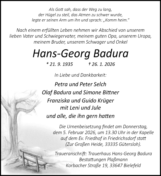 Traueranzeige von Hans-Georg Badura von Neue Westfälische und Westfalen-Blatt