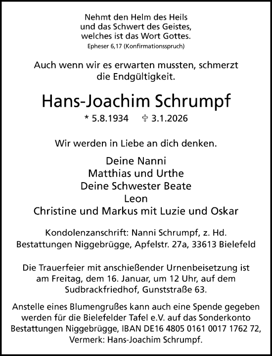 Traueranzeige von Hans-Joachim Schrumpf von Neue Westfälische und Westfalen-Blatt