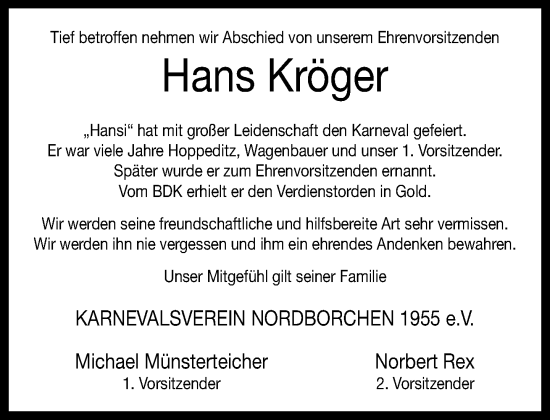 Traueranzeige von Hans Kröger von Neue Westfälische und Westfalen-Blatt