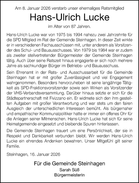 Traueranzeige von Hans-Ulrich Lucke von Neue Westfälische und Westfalen-Blatt