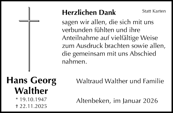 Traueranzeige von Hans Georg Walther von Neue Westfälische und Westfalen-Blatt