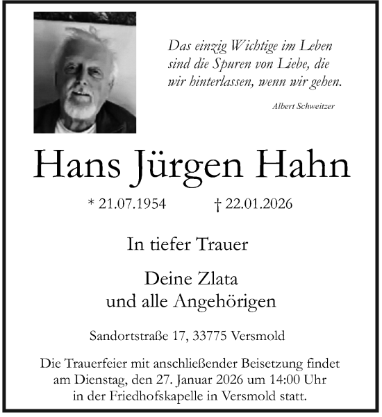 Traueranzeige von Hans Jürgen Hahn von Neue Westfälische und Westfalen-Blatt