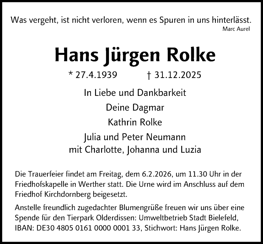  Traueranzeige für Hans Jürgen Rolke vom 10.01.2026 aus Neue Westfälische und Westfalen-Blatt