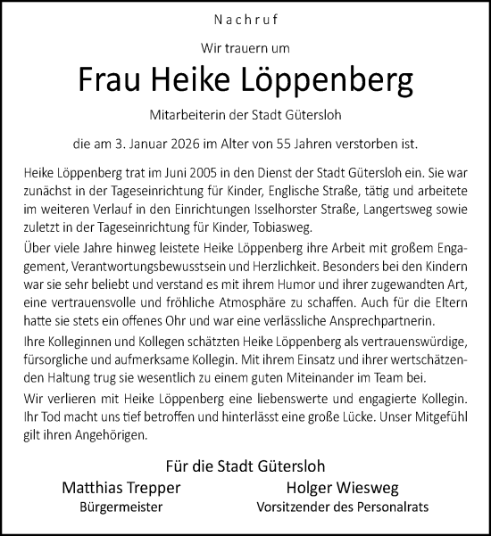 Traueranzeige von Heike Löppenberg von Neue Westfälische und Westfalen-Blatt