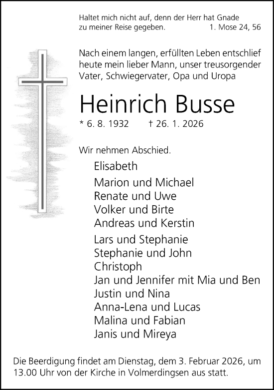 Traueranzeige von Heinrich Busse von Neue Westfälische und Westfalen-Blatt