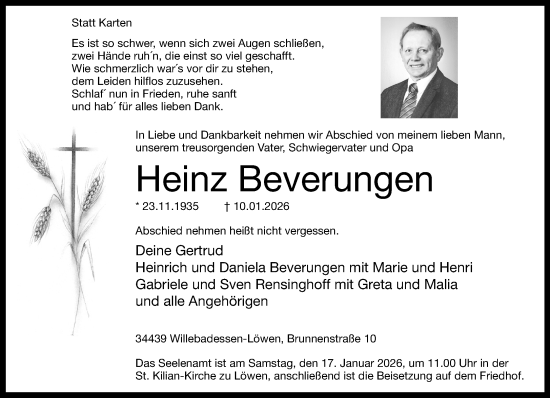 Traueranzeige von Heinz Beverungen von Neue Westfälische und Westfalen-Blatt