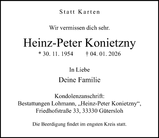 Traueranzeige von Heinz-Peter Konietzny von Neue Westfälische und Westfalen-Blatt