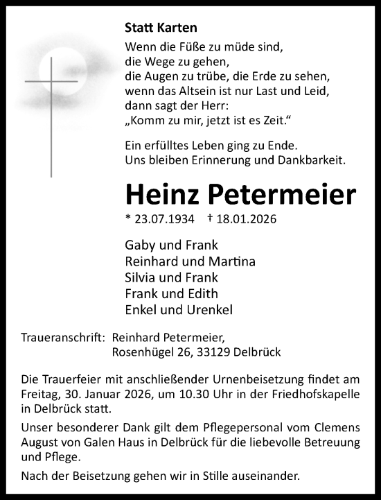 Traueranzeige von Heinz Petermeier von Neue Westfälische und Westfalen-Blatt