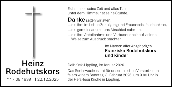 Traueranzeige von Heinz Rodehutskors von Neue Westfälische und Westfalen-Blatt