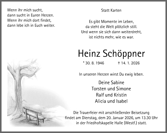 Traueranzeige von Heinz Schöppner von Neue Westfälische und Westfalen-Blatt