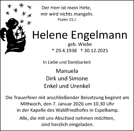 Traueranzeige von Helene Engelmann von Neue Westfälische und Westfalen-Blatt
