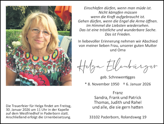 Traueranzeige von Helga Ellenbürger von Neue Westfälische und Westfalen-Blatt