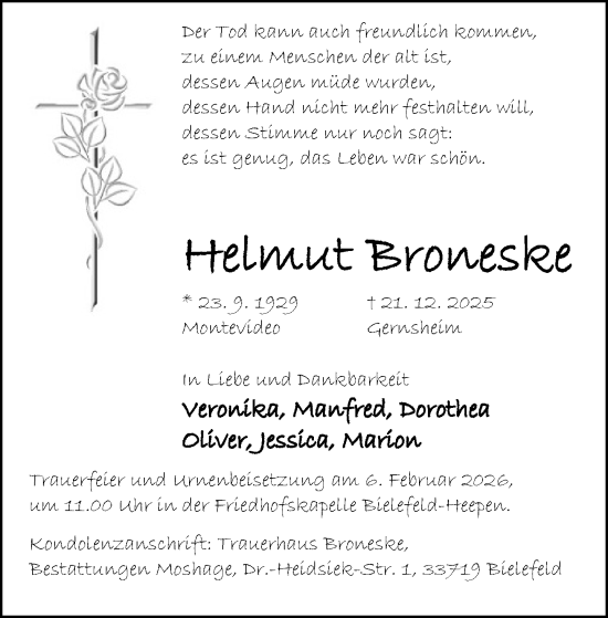 Traueranzeige von Helmut Broneske von Neue Westfälische und Westfalen-Blatt
