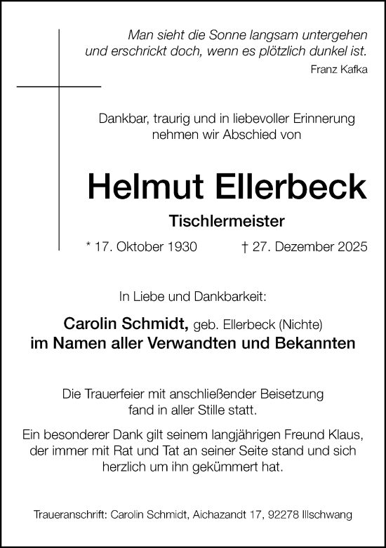 Traueranzeige von Helmut Ellerbeck von Neue Westfälische und Westfalen-Blatt