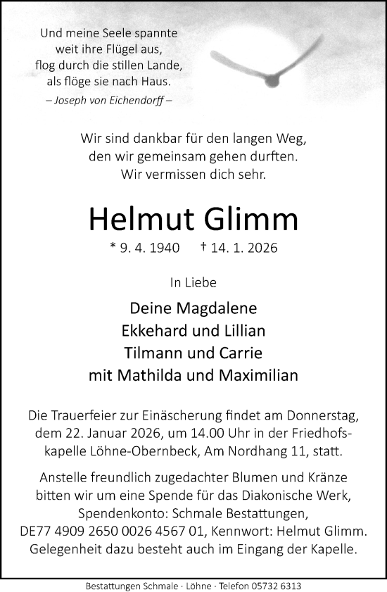 Traueranzeige von Helmut Glimm von Neue Westfälische und Westfalen-Blatt