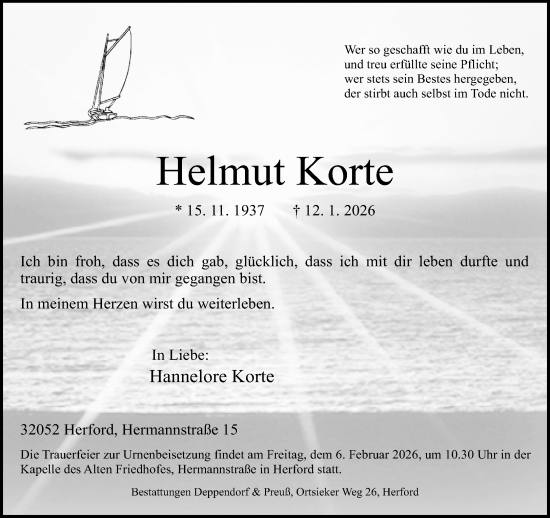 Traueranzeige von Helmut Korte von Neue Westfälische und Westfalen-Blatt