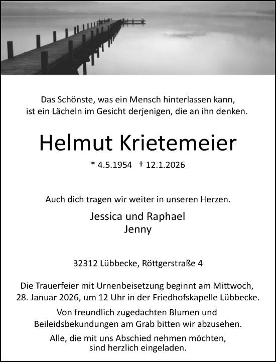 Traueranzeige von Helmut Krietemeier von Neue Westfälische und Westfalen-Blatt