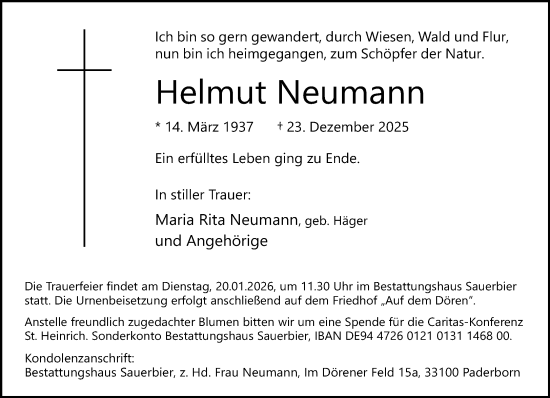 Traueranzeige von Helmut Neumann von Neue Westfälische und Westfalen-Blatt