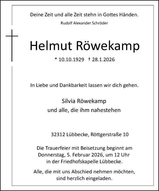 Traueranzeige von Helmut Röwekamp von Neue Westfälische und Westfalen-Blatt