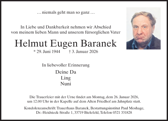 Traueranzeige von Helmut Eugen Baranek von Neue Westfälische und Westfalen-Blatt