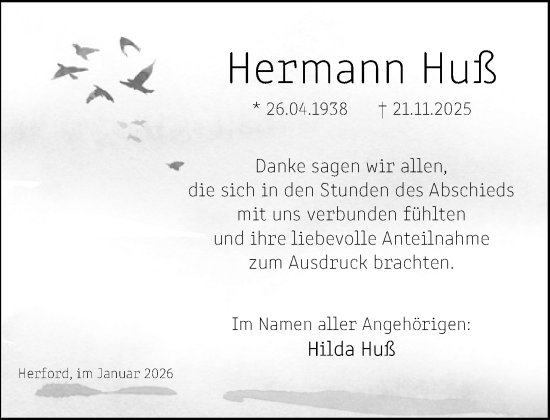 Traueranzeige von Hermann Huß von Neue Westfälische und Westfalen-Blatt