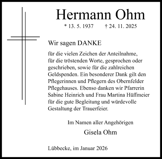 Traueranzeige von Hermann Ohm von Neue Westfälische und Westfalen-Blatt
