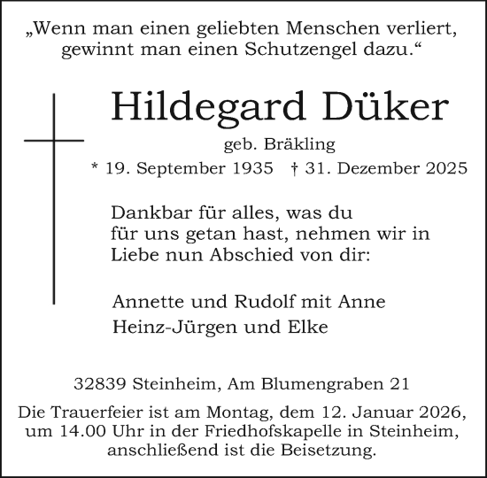 Traueranzeige von Hildegard Düker von Neue Westfälische und Westfalen-Blatt