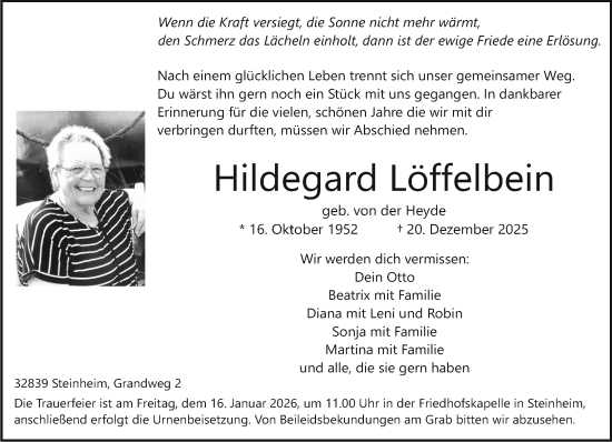 Traueranzeige von Hildegard Löffelbein von Neue Westfälische und Westfalen-Blatt