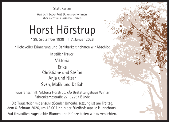 Traueranzeige von Horst Hörstrup von Neue Westfälische und Westfalen-Blatt