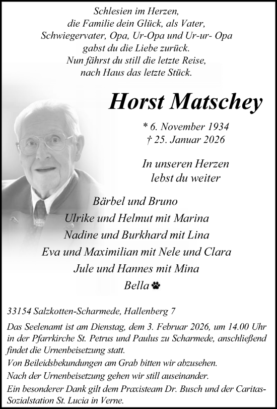 Traueranzeige von Horst Matschey von Neue Westfälische und Westfalen-Blatt