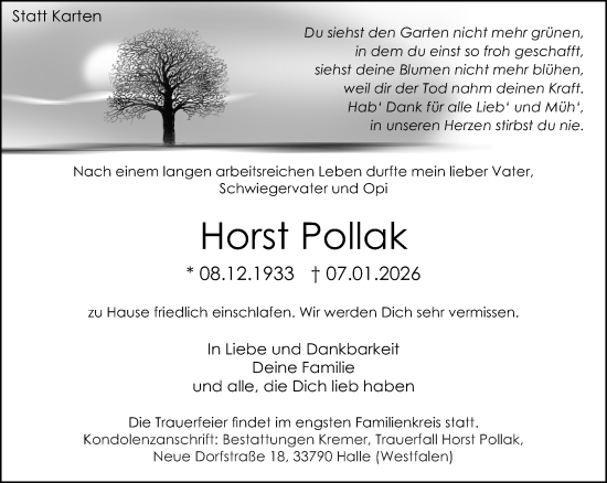 Traueranzeige von Horst Pollak von Neue Westfälische und Westfalen-Blatt