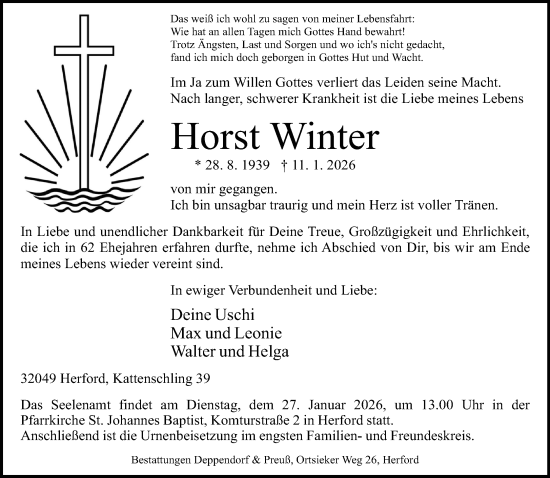 Traueranzeige von Horst Winter von Neue Westfälische und Westfalen-Blatt