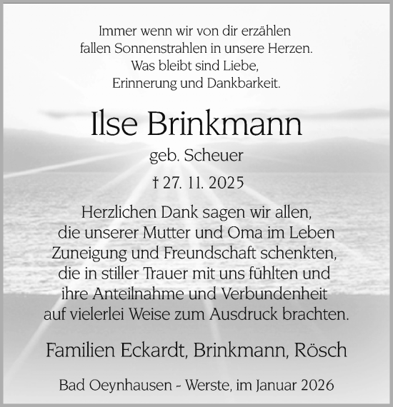 Traueranzeige von Ilse Brinkmann von Neue Westfälische und Westfalen-Blatt
