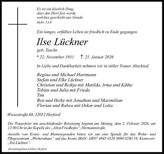 Traueranzeige von Ilse Lückner von Neue Westfälische und Westfalen-Blatt