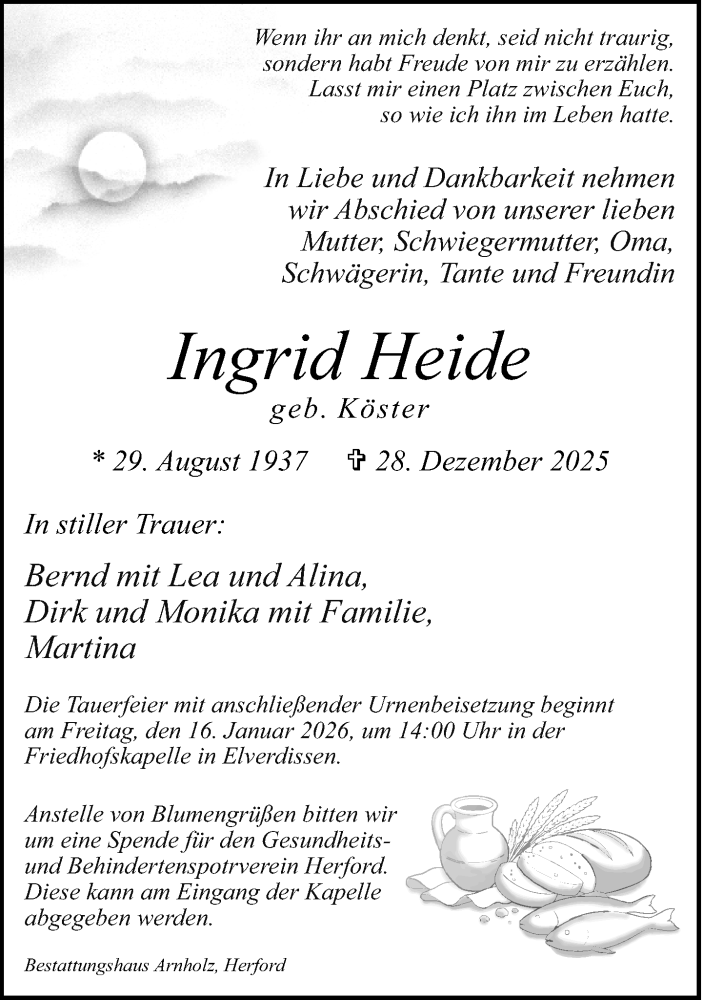  Traueranzeige für Ingrid Heide vom 03.01.2026 aus Neue Westfälische und Westfalen-Blatt
