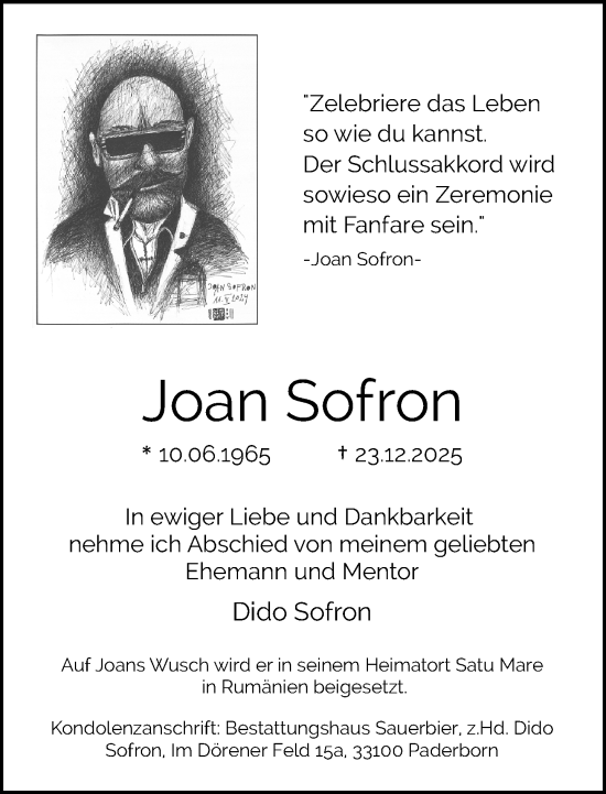 Traueranzeige von Joan Sofron von Neue Westfälische und Westfalen-Blatt
