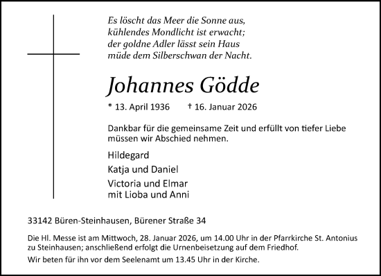 Traueranzeige von Johannes Gödde von Neue Westfälische und Westfalen-Blatt
