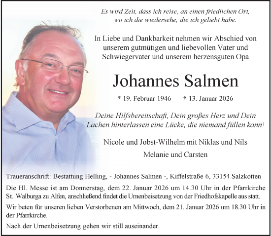 Traueranzeige von Johannes Salmen von Neue Westfälische und Westfalen-Blatt