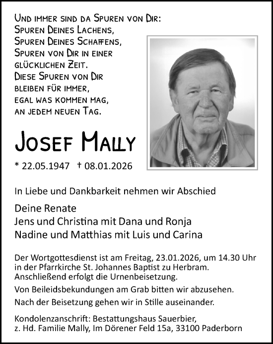 Traueranzeige von Josef Mally von Neue Westfälische und Westfalen-Blatt