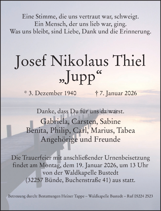 Traueranzeige von Josef Nikolaus Thiel von Neue Westfälische und Westfalen-Blatt